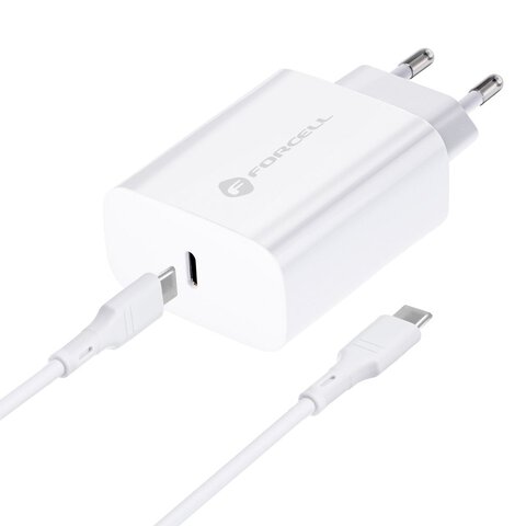 Forcell Ładowarka Sieciowa ze złączem USB typ C i kablem typ C - 3A 25W z funkcją ładowania PD i QC 4.0