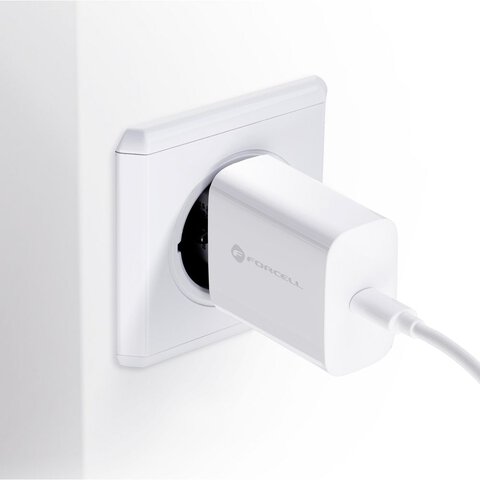 Forcell Ładowarka Sieciowa ze złączem USB typ C i kablem typ C - 3A 25W z funkcją ładowania PD i QC 4.0