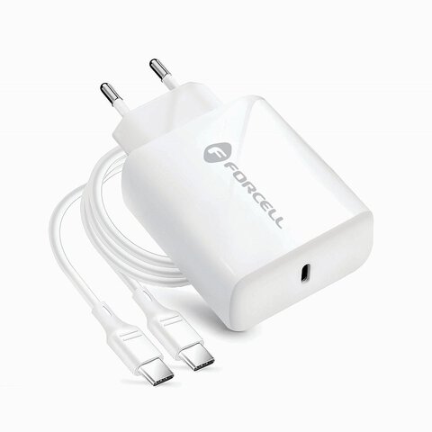 Forcell Ładowarka Sieciowa ze złączem USB typ C i kablem typ C - 3A 25W z funkcją ładowania PD i QC 4.0