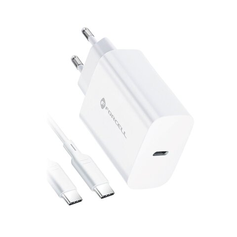 Forcell Ładowarka Sieciowa ze złączem USB typ C i kablem typ C - 3A 25W z funkcją ładowania PD i QC 4.0