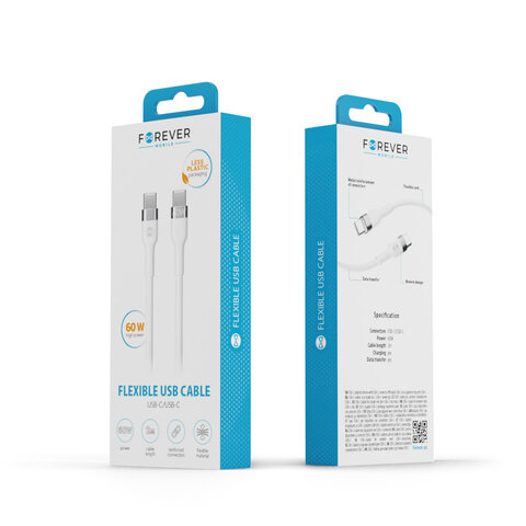 Forever kabel Flexible USB-C - USB-C 2,0 m 60W biały