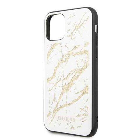 Guess iPhone 11 GUHCN61MGGWH białe hard case Gold Glitter Marble
