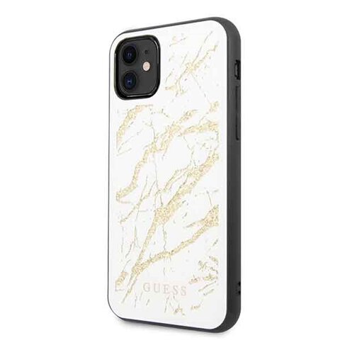 Guess iPhone 11 GUHCN61MGGWH białe hard case Gold Glitter Marble
