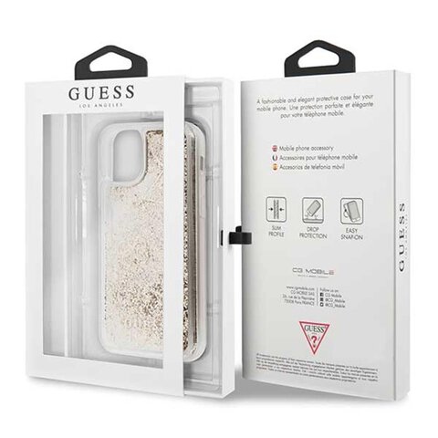 Guess iPhone 11 Pro GUHCN58GLHFLGO złoty hard case Glitter Hearts