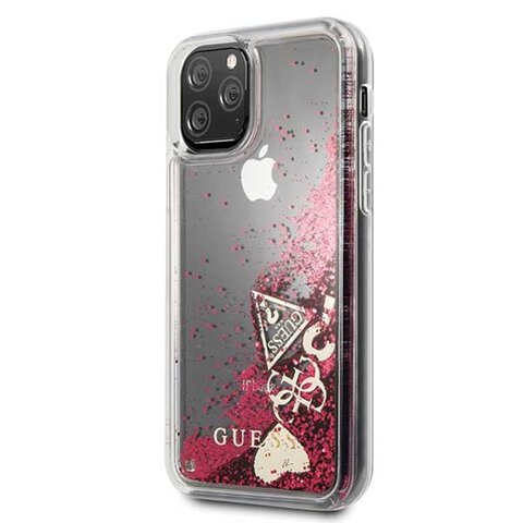 Guess iPhone 11 Pro GUHCN58GLHFLRA malinowy hard case Glitter Hearts