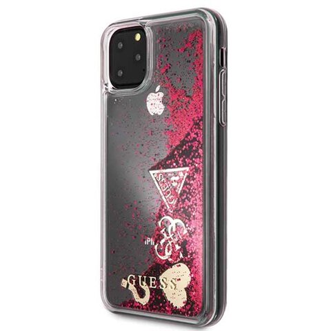 Guess iPhone 11 Pro Max GUHCN65GLHFLRA malinowy hard case Glitter Hearts