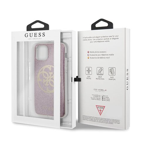 Guess nakładka do iPhone 11 Pro Max GUHCN65PCUGLPI różowe hard case Glitter 4G Logo