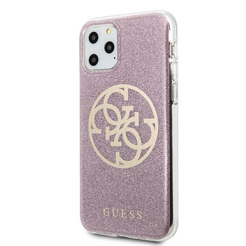 Guess iPhone 11 Pro Max GUHCN65PCUGLPI różowe hard case Glitter 4G Logo