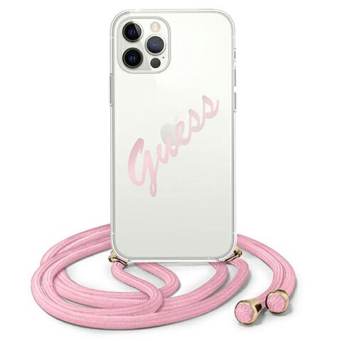 Guess nakładka do iPhone 12 / 12 Pro 6,1" GUHCP12MCRTVSPI różowe hard case Script Vintage