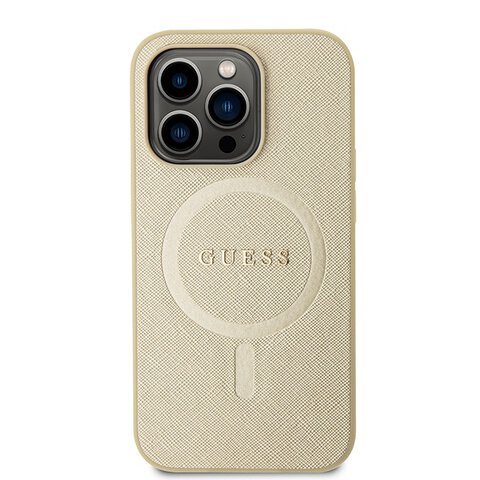 Guess nakładka do iPhone 15 Pro Max 6.7" GUHMP15XPSAHMCB złoty hardcase Saffiano MagSafe