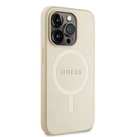 Guess nakładka do iPhone 15 Pro Max 6.7" GUHMP15XPSAHMCB złoty hardcase Saffiano MagSafe