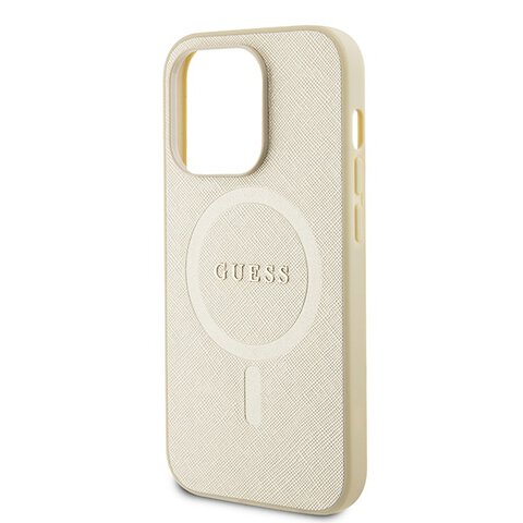 Guess nakładka do iPhone 15 Pro Max 6.7" GUHMP15XPSAHMCB złoty hardcase Saffiano MagSafe