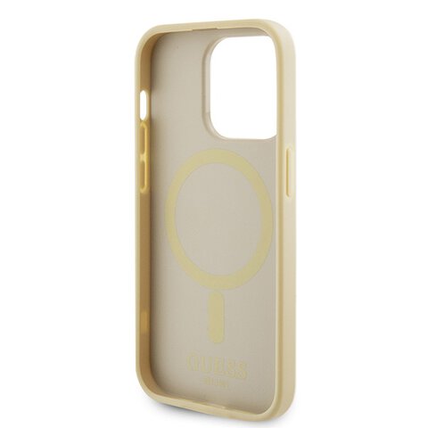 Guess nakładka do iPhone 15 Pro Max 6.7" GUHMP15XPSAHMCB złoty hardcase Saffiano MagSafe