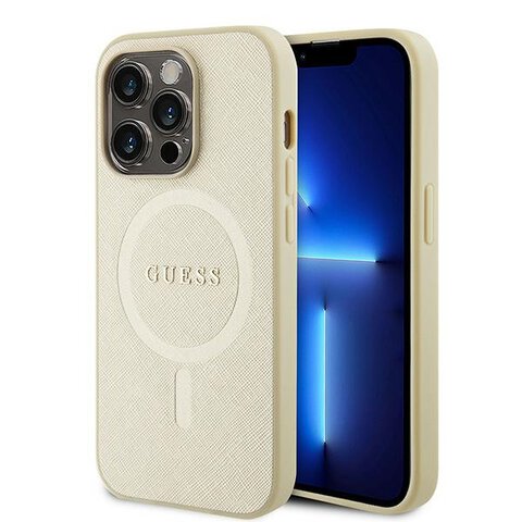 Guess nakładka do iPhone 15 Pro Max 6.7" GUHMP15XPSAHMCB złoty hardcase Saffiano MagSafe