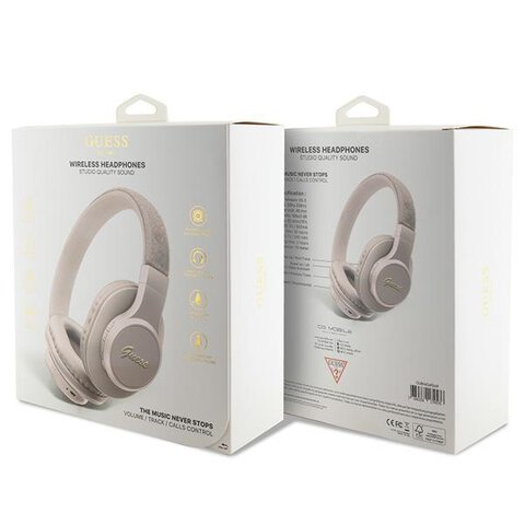 Guess słuchawki nauszne Bluetooth GUBH604GEMP różowe 4G PU Leather With Script Metal Logo