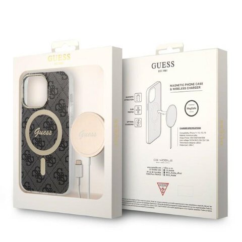 Guess zestaw nakładka + ładowarka do iPhone 13 Pro 6,1" GUBPP13LH4EACSK czarny hard case 4G Print MagSafe