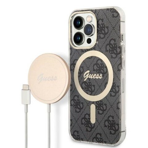 Guess zestaw nakładka + ładowarka do iPhone 13 Pro 6,1" GUBPP13LH4EACSK czarny hard case 4G Print MagSafe