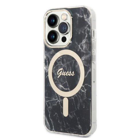 Guess zestaw nakładka + ładowarka do iPhone 14 Pro 6,1" GUBPP14LHMEACSK czarny hard case Marble MagSafe