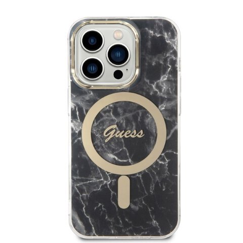 Guess zestaw nakładka + ładowarka do iPhone 14 Pro Max 6,7" GUBPP14XHMEACSK czarny hard case Marble MagSafe
