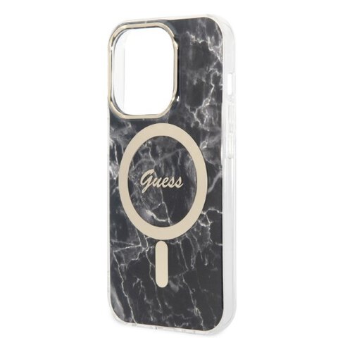 Guess zestaw nakładka + ładowarka do iPhone 14 Pro Max 6,7" GUBPP14XHMEACSK czarny hard case Marble MagSafe