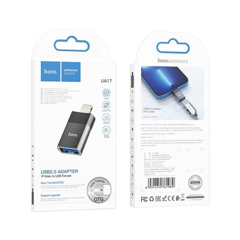 HOCO adapter OTG ze złącza USB A (żeński) do Lightning 8-pin UA17 czarny