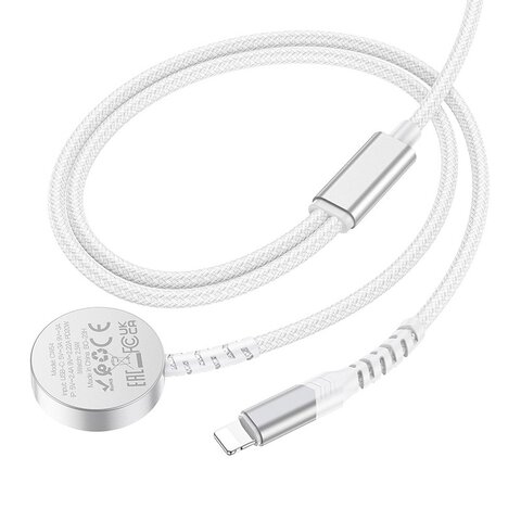 HOCO adowarka indukcyjna 2w1 Typ C do Apple Watch + kabel adowania Lightning PD QC 3A CW54 1,2 m biaa
