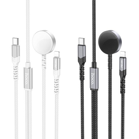 HOCO adowarka indukcyjna 2w1 Typ C do Apple Watch + kabel adowania Lightning PD QC 3A CW54 1,2 m biaa