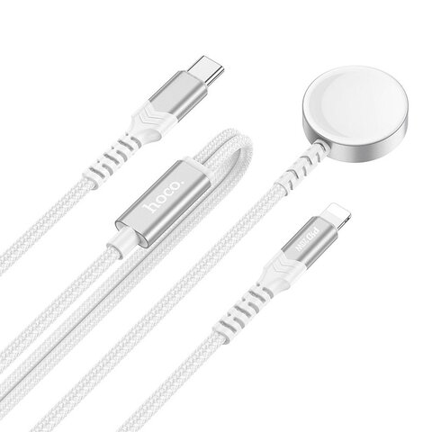 HOCO adowarka indukcyjna 2w1 Typ C do Apple Watch + kabel adowania Lightning PD QC 3A CW54 1,2 m biaa