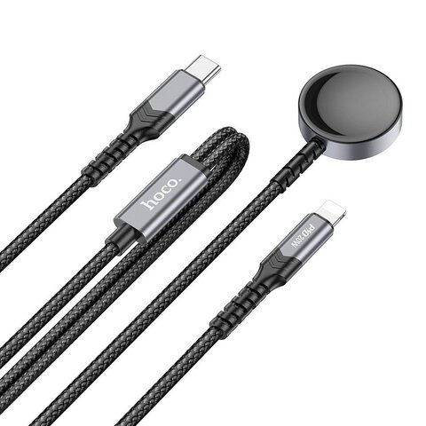 HOCO adowarka indukcyjna 2w1 Typ C do Apple Watch + kabel adowania Lightning PD QC 3A CW54 1,2 m czarna