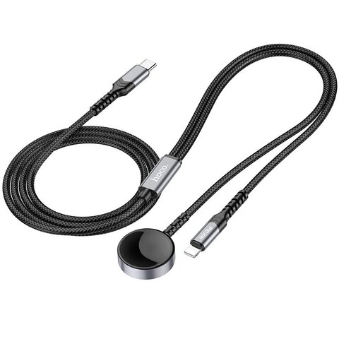 HOCO adowarka indukcyjna 2w1 Typ C do Apple Watch + kabel adowania Lightning PD QC 3A CW54 1,2 m czarna