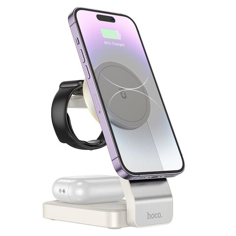HOCO adowarka indukcyjna 3w1 kompatybilna z MagSafe 15W CQ3 biaa
