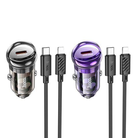 HOCO adowarka samochodowa Typ C + kabel Typ C do Lightning PD QC3.0 30W Z53 czarna