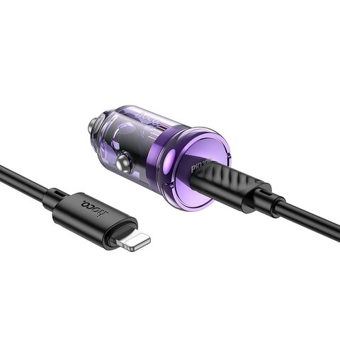 HOCO adowarka samochodowa Typ C + kabel Typ C do Lightning PD QC3.0 30W Z53 fioletowa