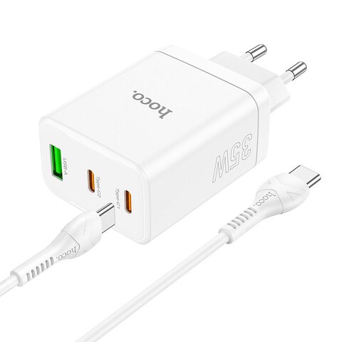 HOCO adowarka sieciowa 2 x Typ C + USB A + kabel Typ C do Typ C PD QC3.0 3A 35W N33 biaa
