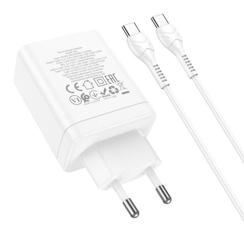 HOCO adowarka sieciowa 2 x Typ C + USB A + kabel Typ C do Typ C PD QC3.0 3A 35W N33 biaa
