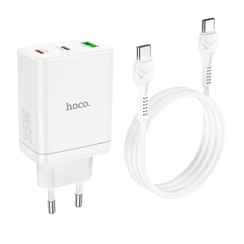 HOCO adowarka sieciowa 2 x Typ C + USB A + kabel Typ C do Typ C PD QC3.0 3A 35W N33 biaa