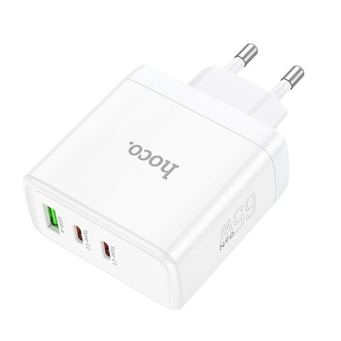 HOCO adowarka sieciowa 2 x Typ C + USB A QC PD 65W GaN N30 biaa