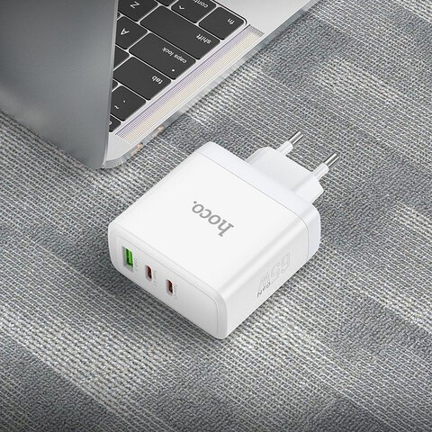 HOCO adowarka sieciowa 2 x Typ C + USB A QC PD 65W GaN N30 biaa