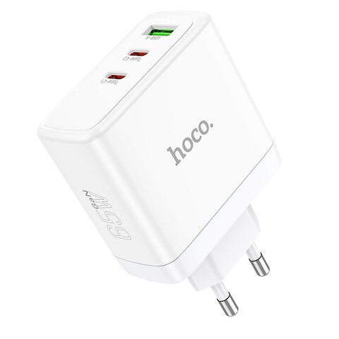 HOCO adowarka sieciowa 2 x Typ C + USB A QC PD 65W GaN N30 biaa