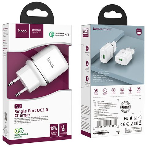 HOCO adowarka sieciowa USB A QC3.0 3A 18W N3 biaa