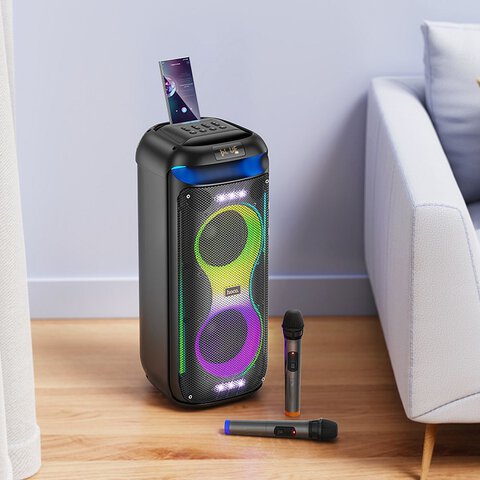 HOCO głośnik bluetooth + 2 x bezprzewodowe mikrofony HA13 Pro czarny