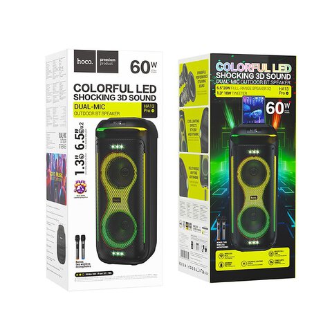 HOCO głośnik bluetooth + 2 x bezprzewodowe mikrofony HA13 Pro czarny