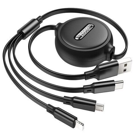 HOCO kabel 3w1 USB A do Lightning / Micro USB / Typ C 2A X75 1 m czarny