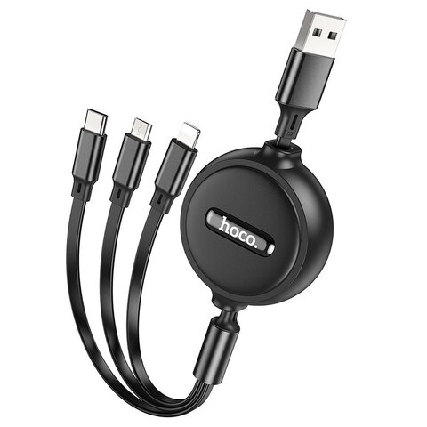 HOCO kabel 3w1 USB A do Lightning / Micro USB / Typ C 2A X75 1 m czarny