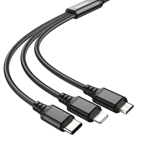 HOCO kabel 3w1 USB A do Lightning / Micro USB / Typ C 2A X76 1 m czarny