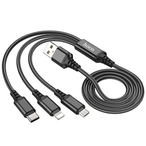HOCO kabel 3w1 USB A do Lightning / Micro USB / Typ C 2A X76 1 m czarny