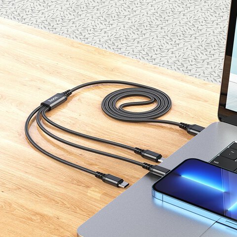 HOCO kabel 3w1 USB A do Lightning / Micro USB / Typ C 2A X76 1 m czarny
