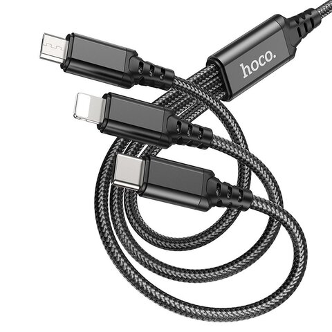HOCO kabel 3w1 USB A do Lightning / Micro USB / Typ C 2A X76 1 m czarny