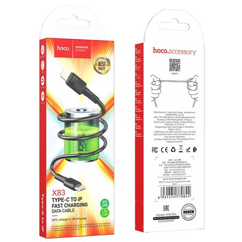 HOCO kabel Typ C do Lightning PD 2,4A 20W X83 1 m czarny