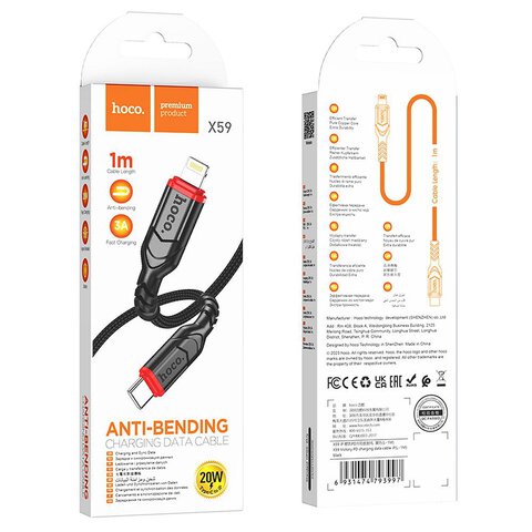 HOCO kabel Typ C do Lightning PD 3A 20W X59 1 m czarny